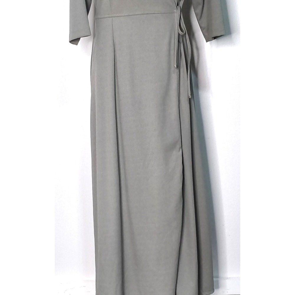 TravelSmith Wrap Dress Womens L‎ Gray 3/4 Sleeve V-Neck Maxi - Picture 6 of 15